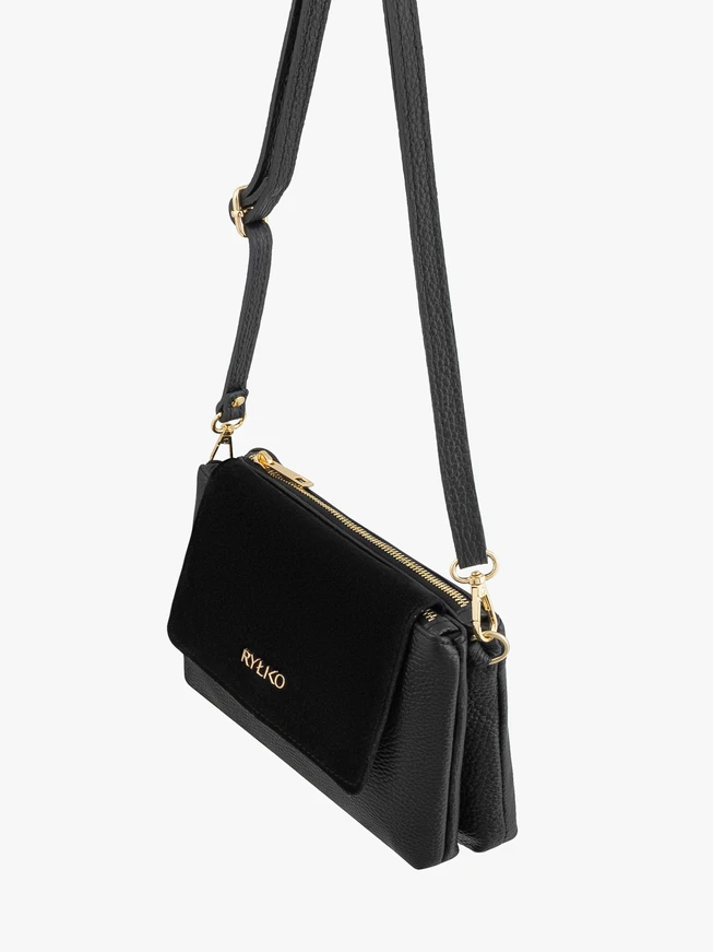 Kleine schwarze Handtasche aus Leder und Velours