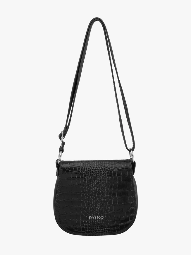 Schwarze Posttasche für Frauen mit Schlangenhautstruktur