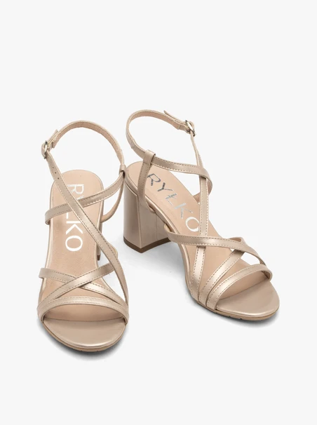 Damen-Sandalen aus Platin mit kräftigem Absatz