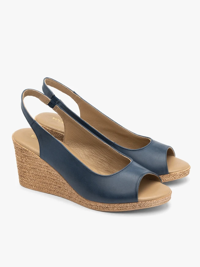 Marineblaue Damensandalen mit Schnurabsatz