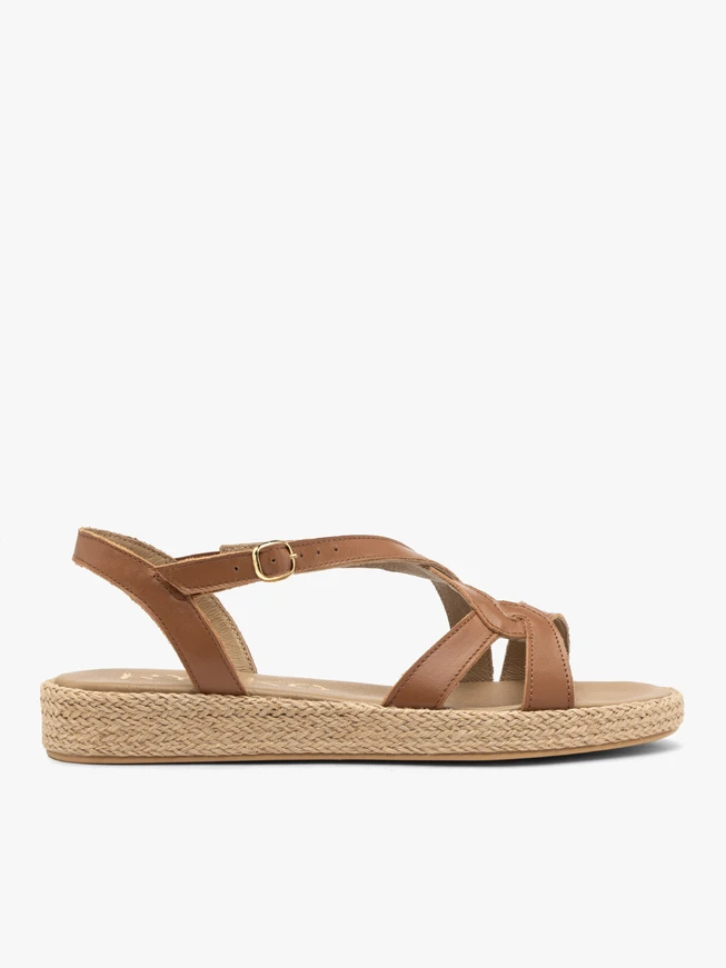 Hellbraune Damensandalen mit Schnürsenkel