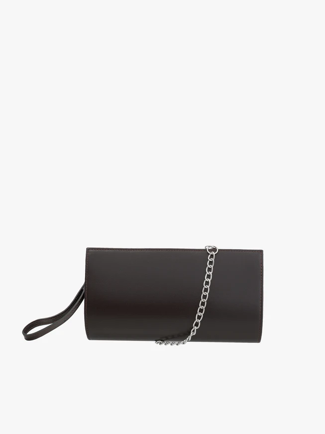 Dunkelbraune Ketten-Clutch-Tasche