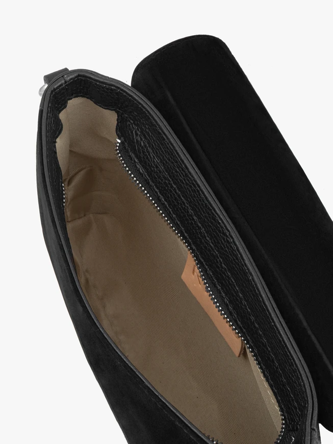 Schwarze klassische Handtasche aus Leder und Velours