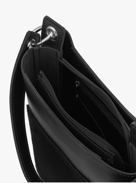 Black leather &amp; suede crossbody bag for women