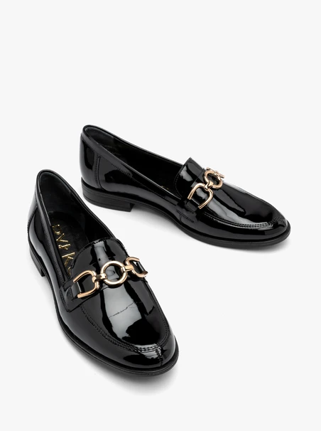 Black patent flat loafers