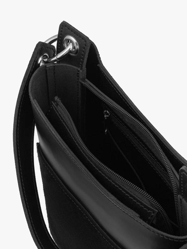 Black leather &amp; suede crossbody bag for women