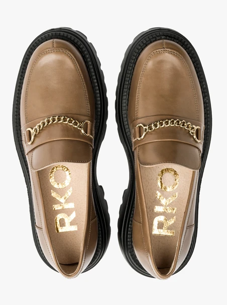 Brown loafers with gold chain