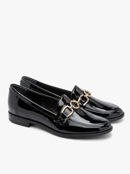 Black patent flat loafers
