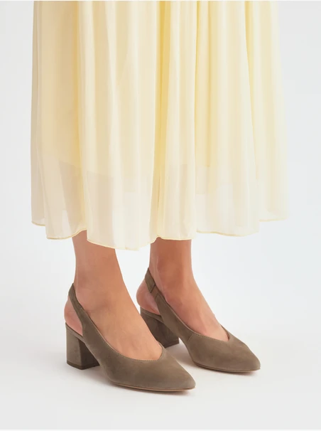 Olivfarbene Slingback-Pumps für Damen