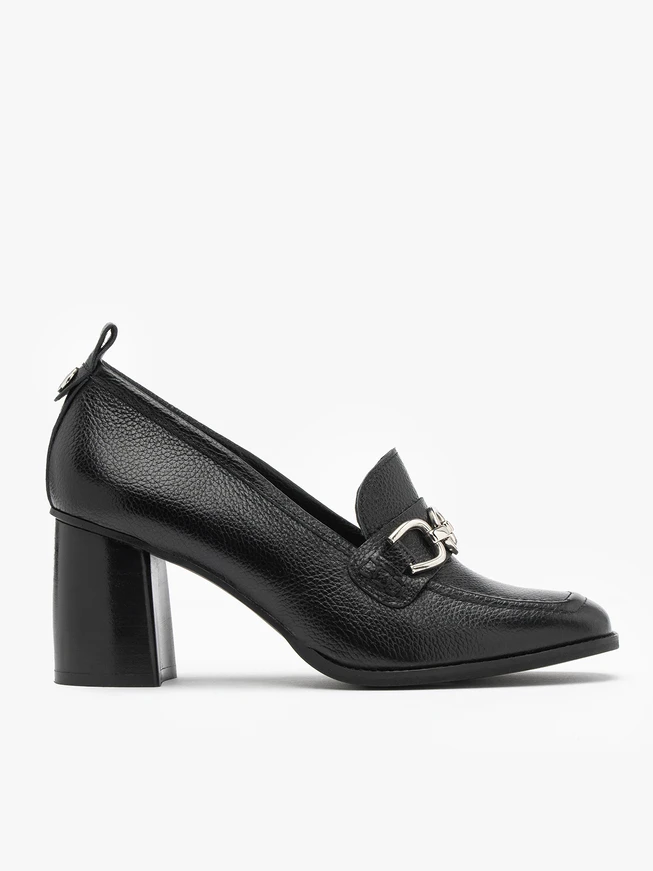Black heeled loafers