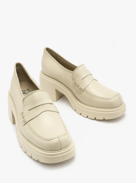 Cream heeled loafers
