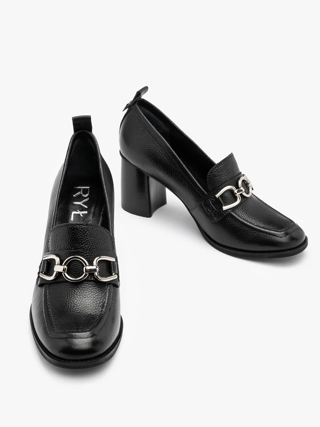Black heeled moccasins