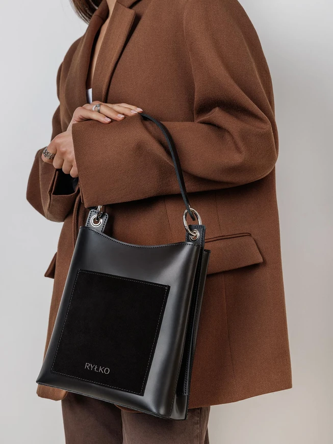 Black leather &amp; suede crossbody bag for women
