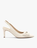 Cremefarbene Slingback-Pumps ohne Absatz mit Schleife