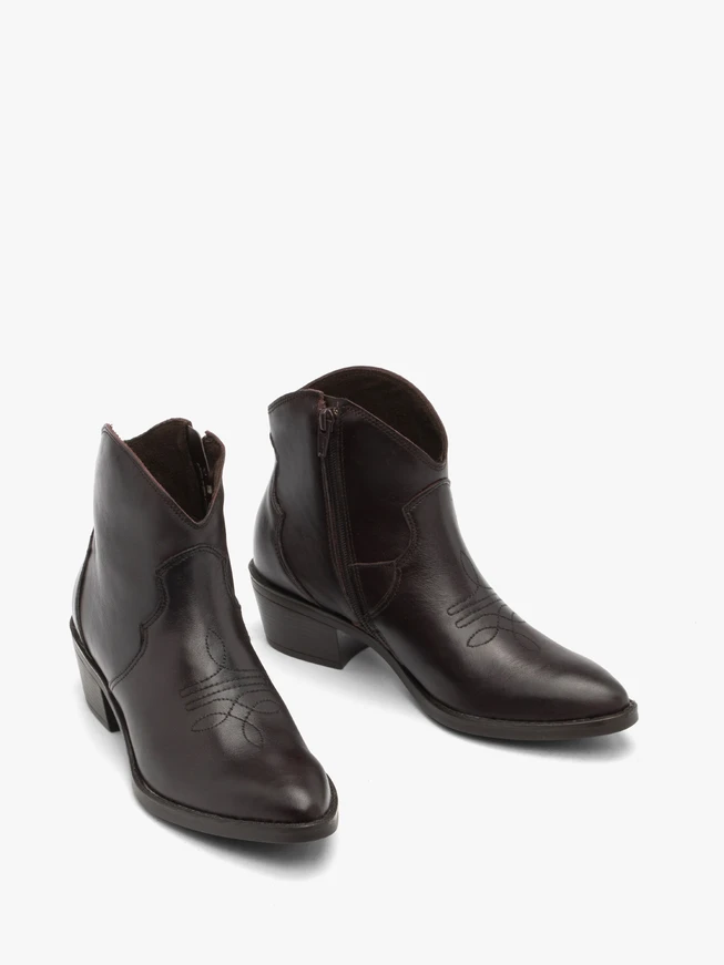 Burgundy leather cowboy ankle boots