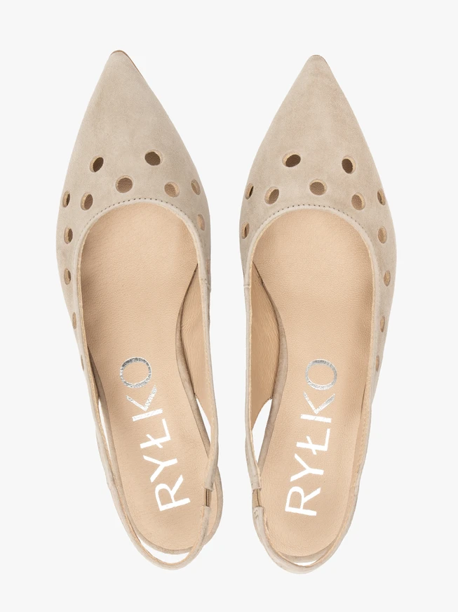 Beżowe wycinane czółenka slingback bez pięty#nazwa_handlowa_kategorii