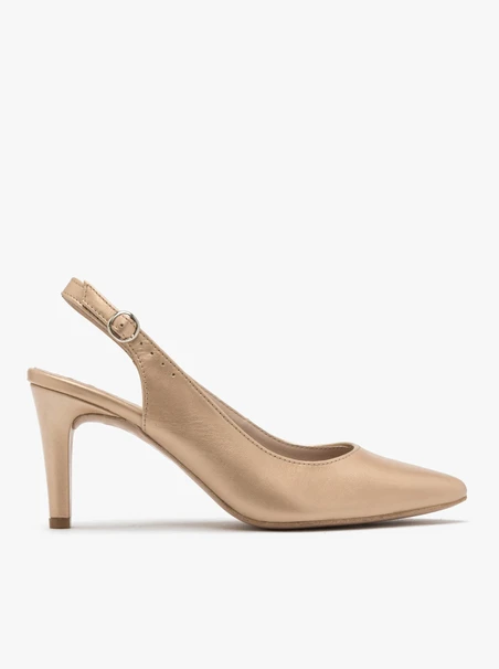 Złote czółenka typu slingback