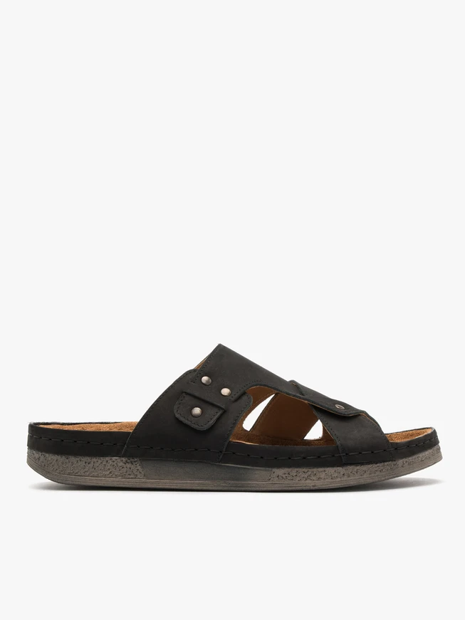 Black men’s slides with decorative upper