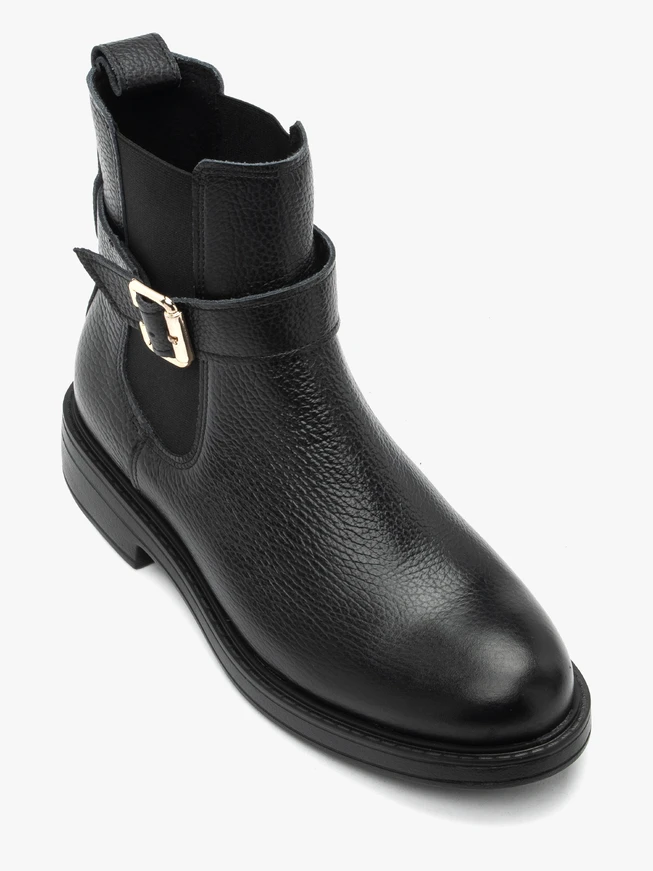 Black leather Chelsea boots with buckle