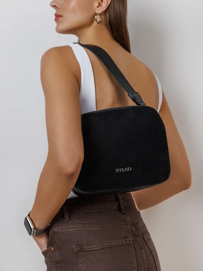 Small black leather &amp; suede handbag