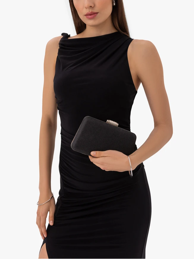 Black clutch bag with buckle