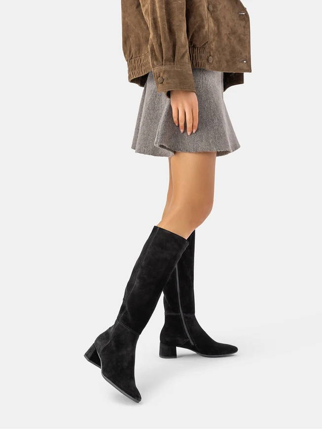 Women's Velvet Leather Black Boots