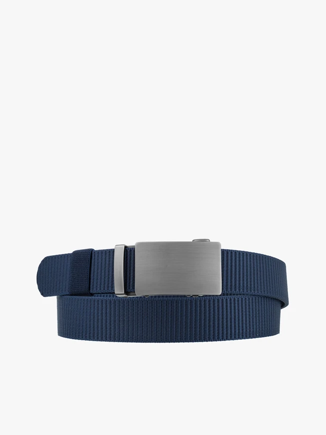 Navy men’s belt with silver buckle