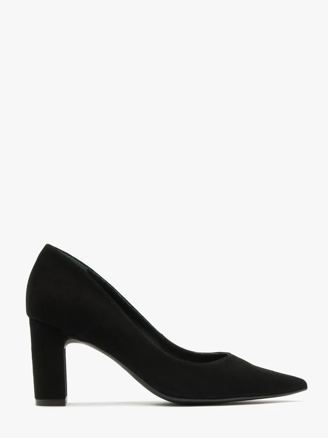 Black velour post pumps