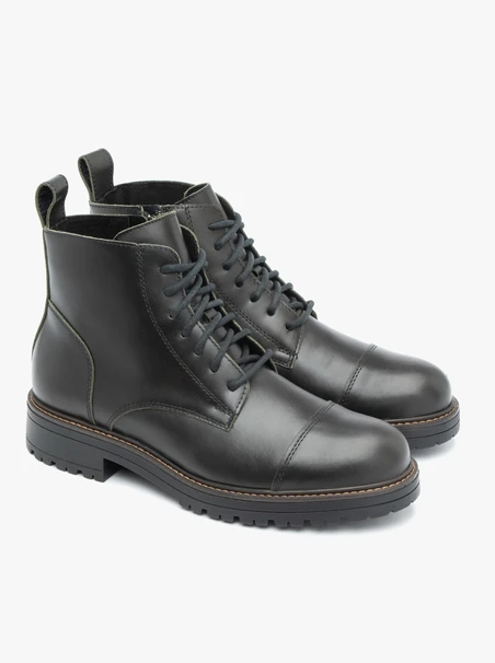 Dunkelgrüne Vollnarbenlederstiefel