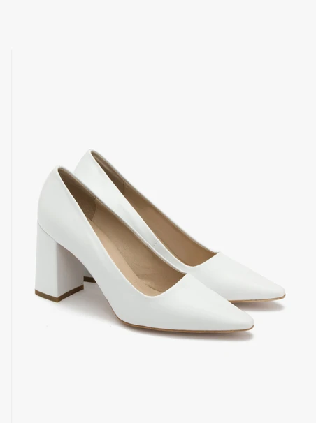 White block-heel pumps