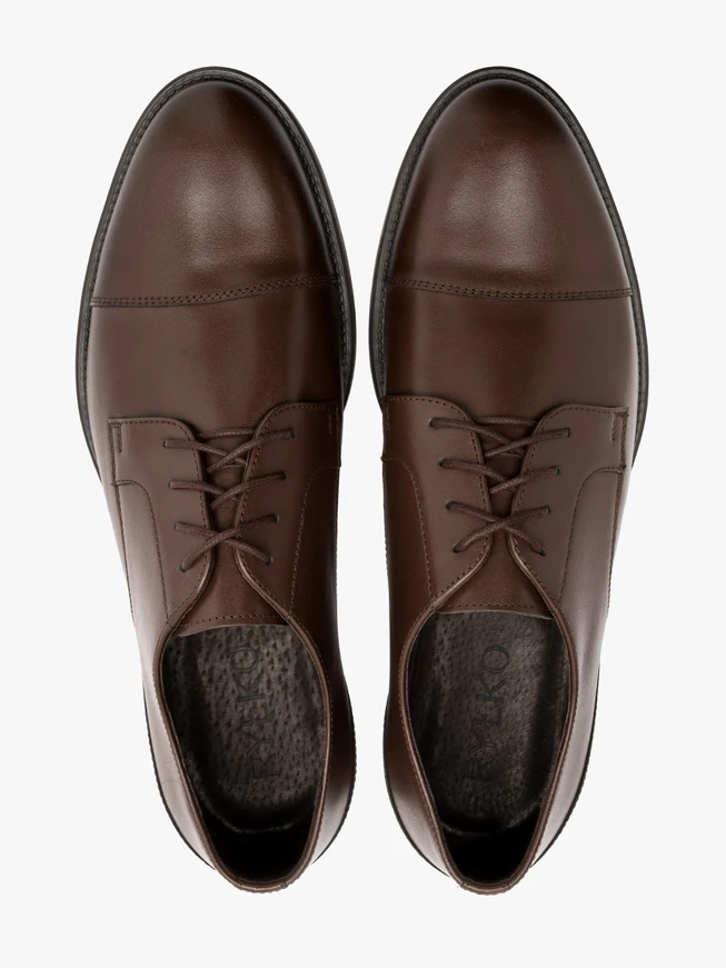 Dark brown men's half shoes with decorative stitching