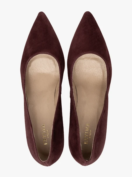 Stiletto-Pumps aus Velours in Burgunderrot
