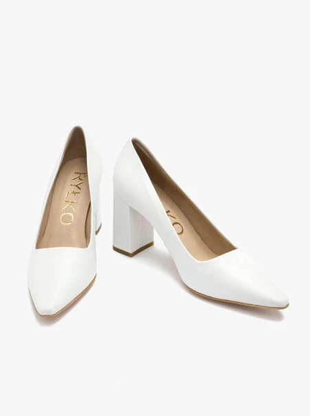 White block-heel pumps