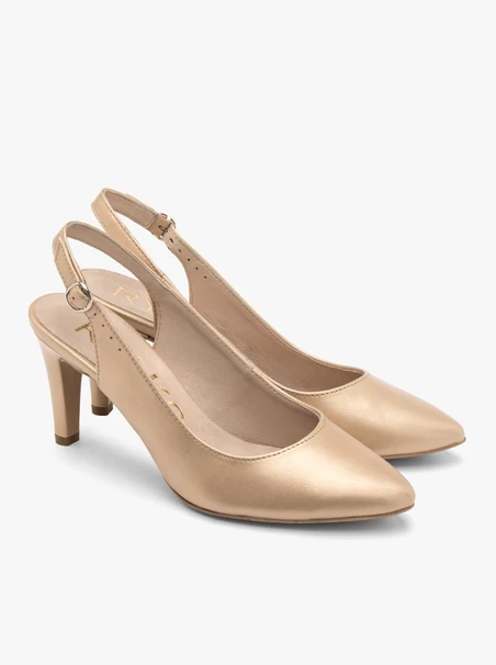Złote czółenka typu slingback