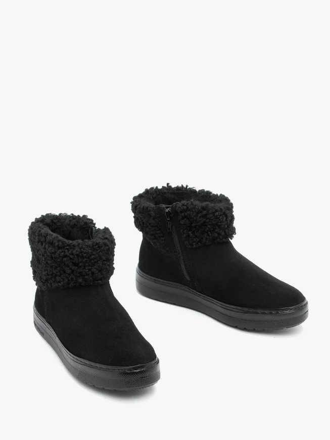 Schwarze Schneestiefel mit Fell