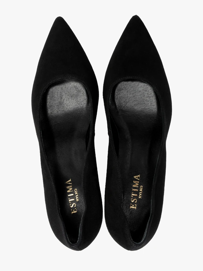 Schwarze Velours-Pumps mit verziertem Schaft