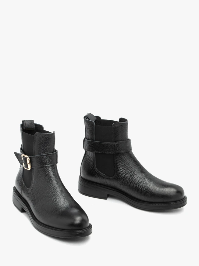 Black leather Chelsea boots with buckle