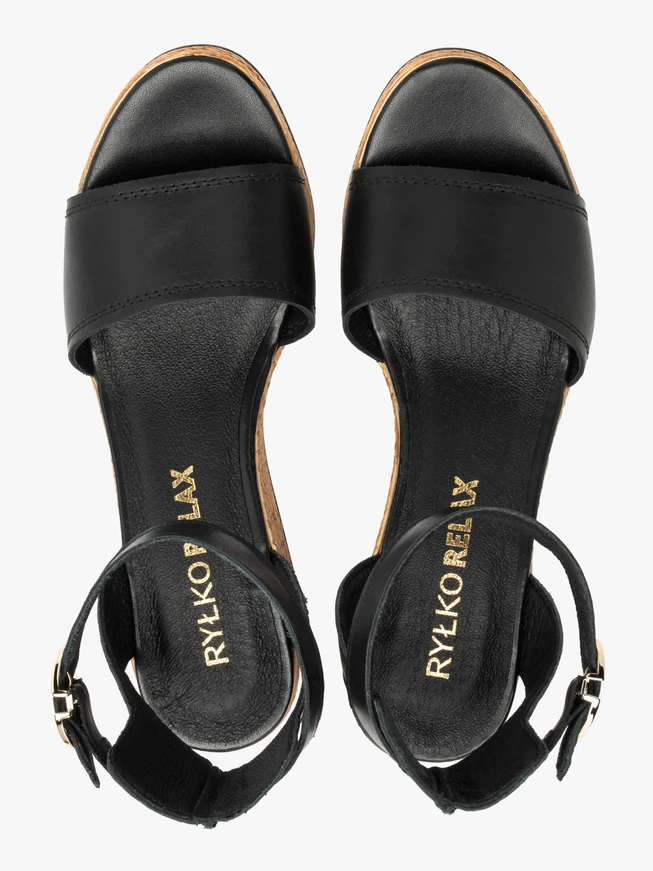 Black women's sandals with a string heel