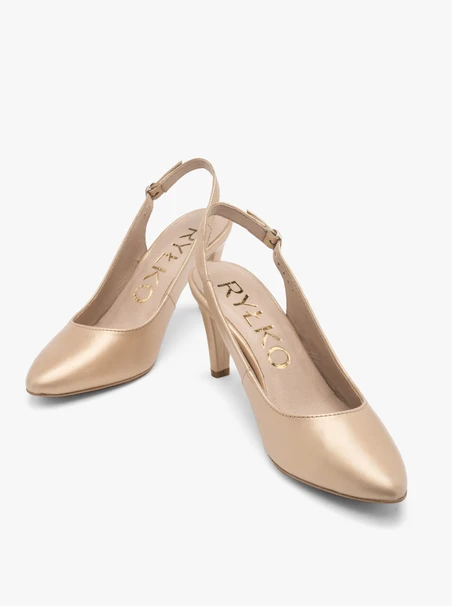 Złote czółenka typu slingback
