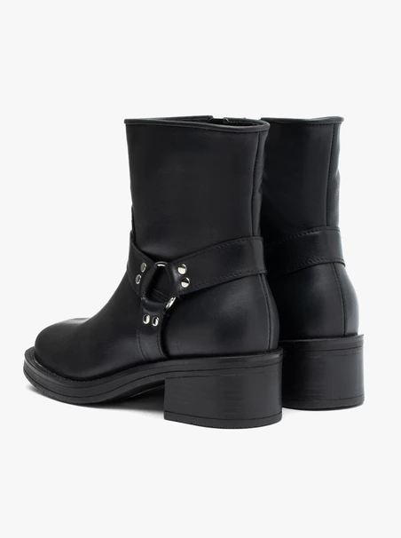 Schwarze Biker-Stiefel aus genarbtem Leder