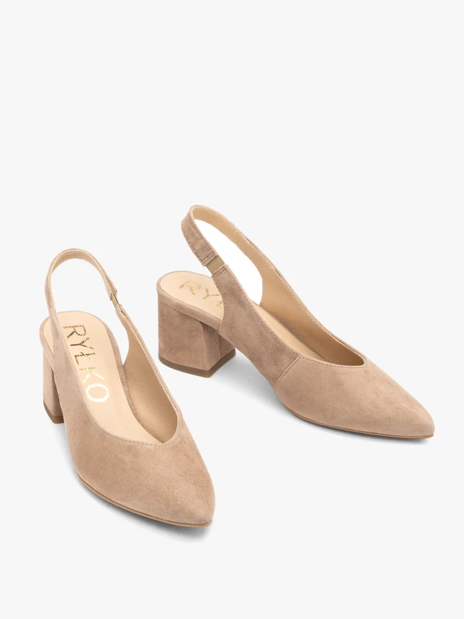 Beigefarbene Damen-Slingback-Pumps ohne Absatz