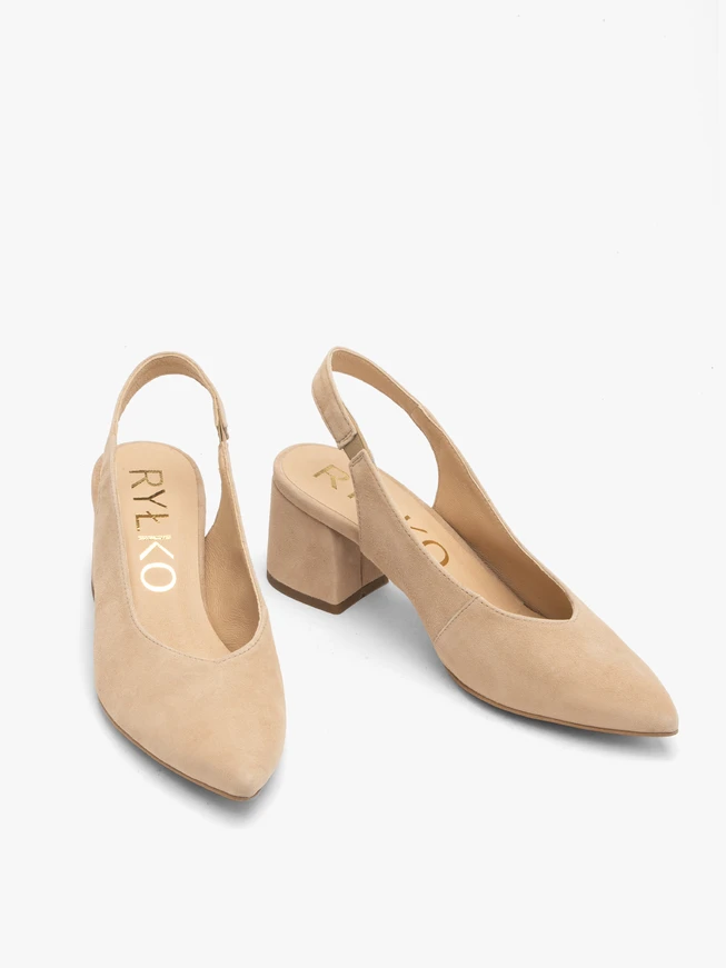Beigefarbene Slingback-Pumps ohne Absatz