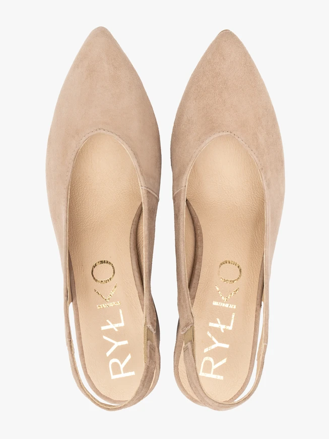 Beigefarbene Damen-Slingback-Pumps ohne Absatz