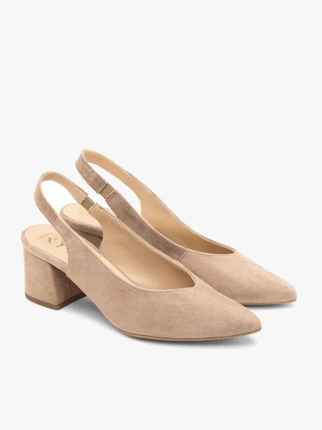 Beigefarbene Damen-Slingback-Pumps ohne Absatz