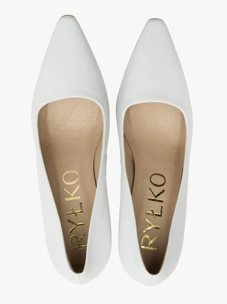 White block-heel pumps