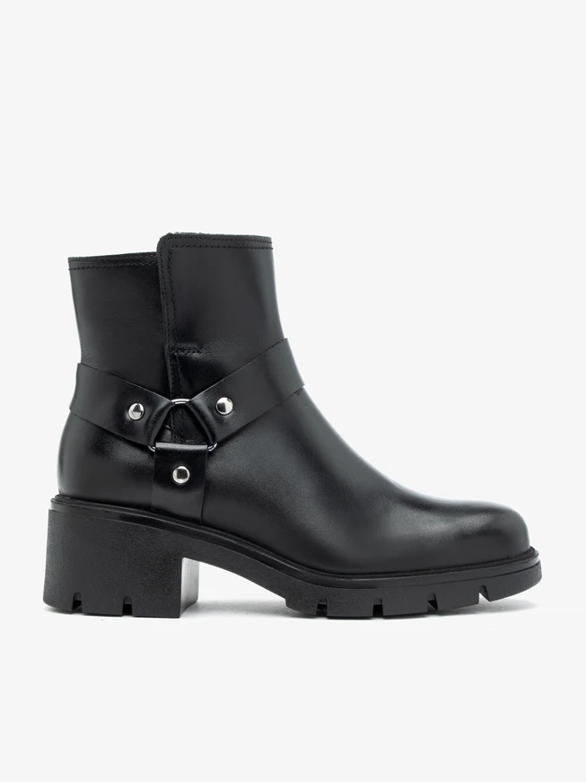 Schwarze Biker-Stiefel aus genarbtem Leder