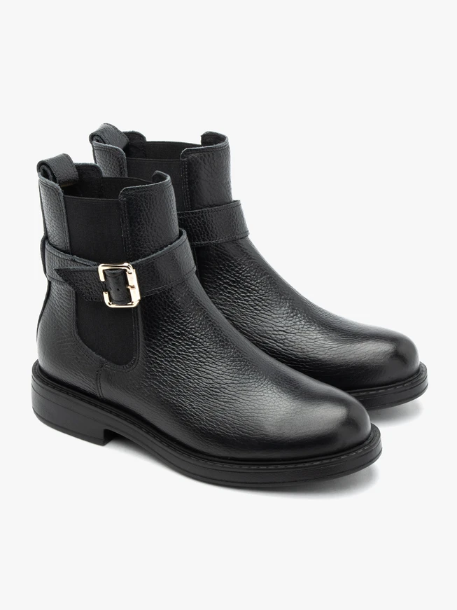 Black leather Chelsea boots with buckle