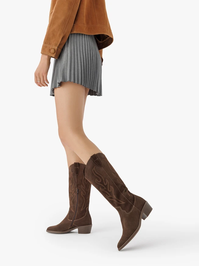 Dark Brown Cowboy Knee Boots