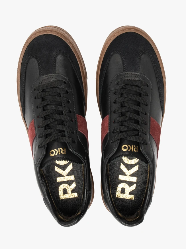 Schwarze Kombination Leder Sport Halbschuhe