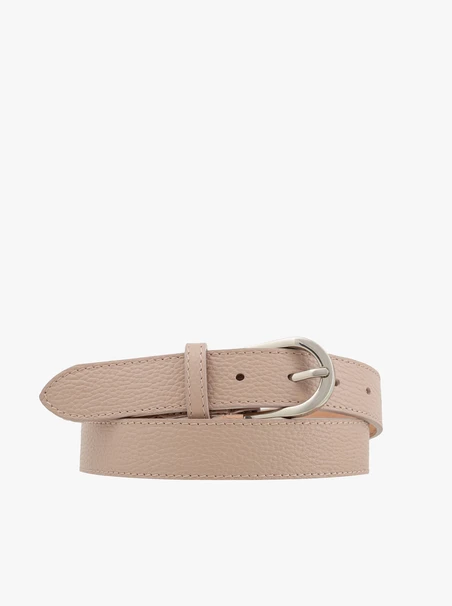 Beige women’s belt with silver buckle
